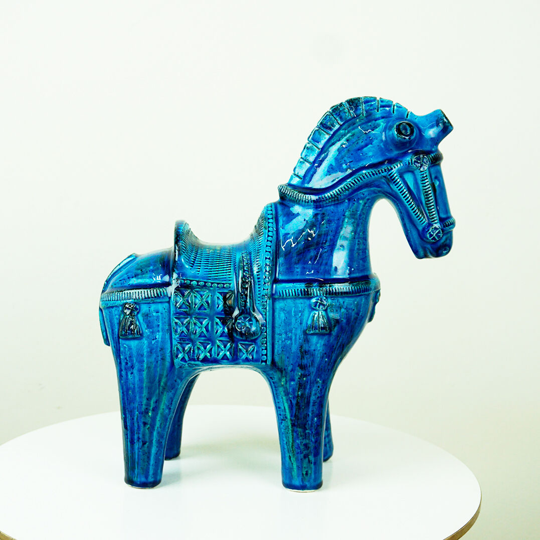 Italian ceramic horse Rimini Blu from the mid-century by Aldo Londi for Bitossi.