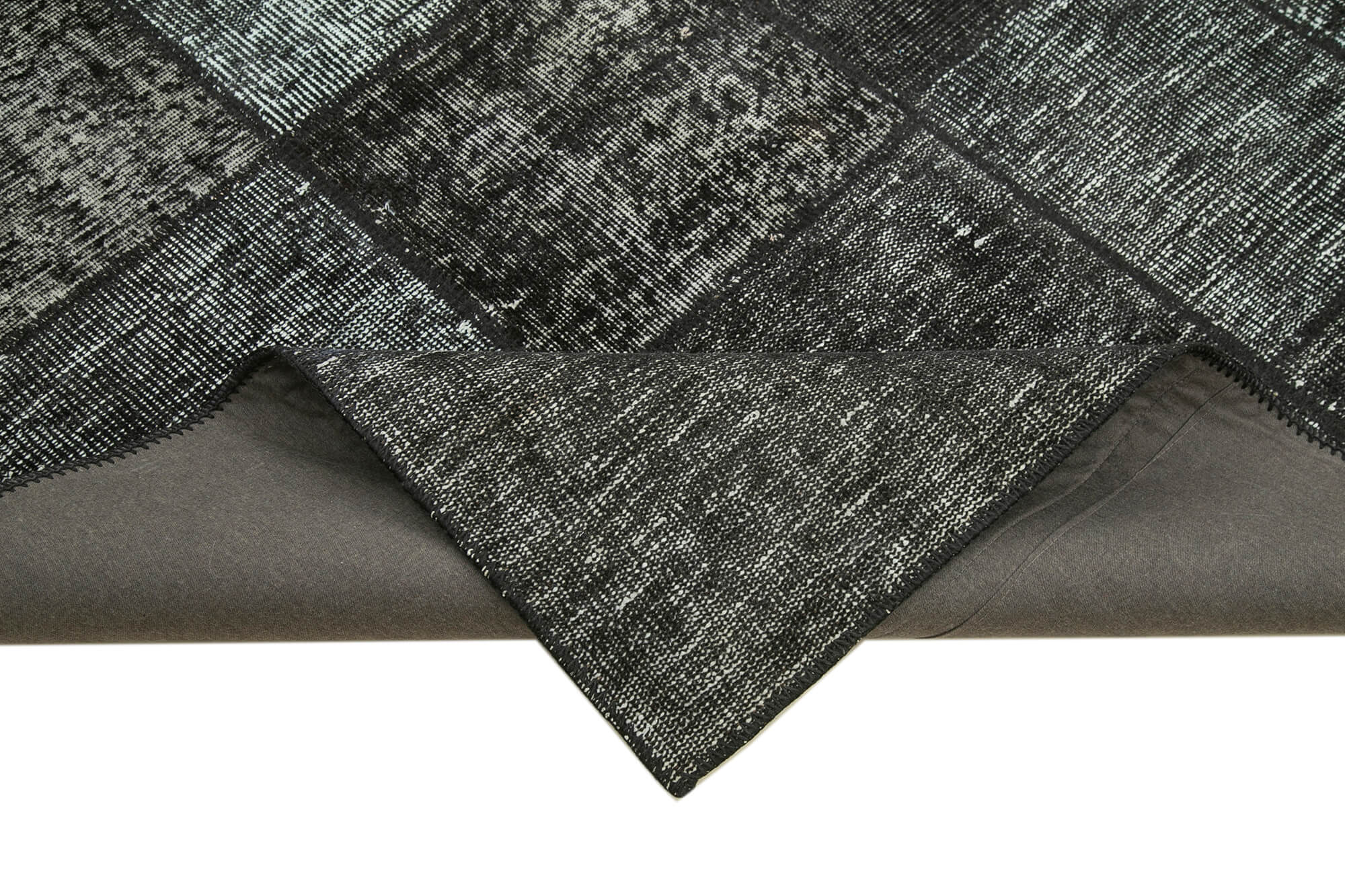 Hand-Knotted Oriental Overdyed 171 cm x 246 cm Black Patchwork Carpet