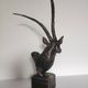 Antelope gazelle bust statue, patinated bronze resin - Safari Decor