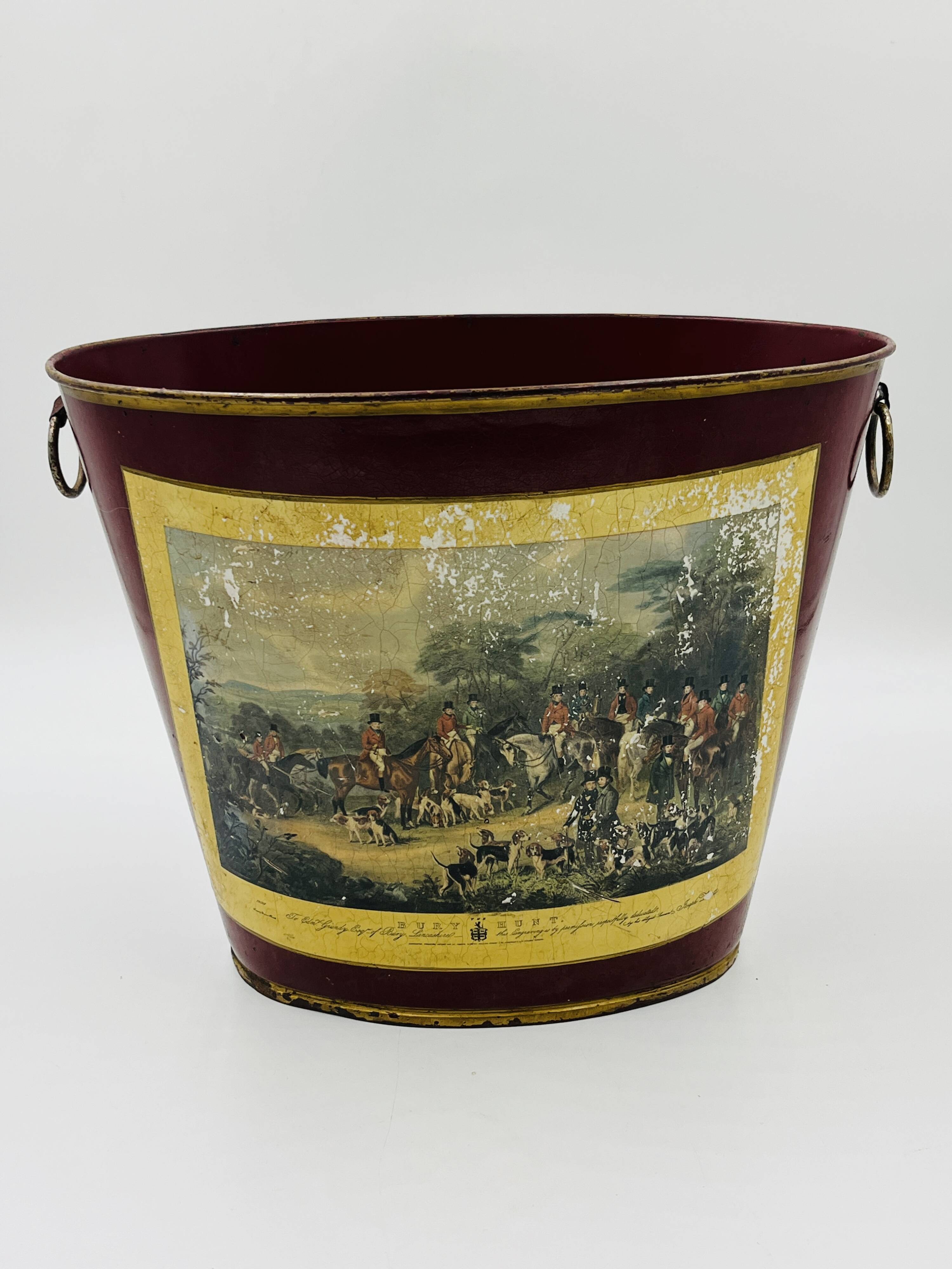 Vintage metal wastepaper basket hunting scene Bury Hunt