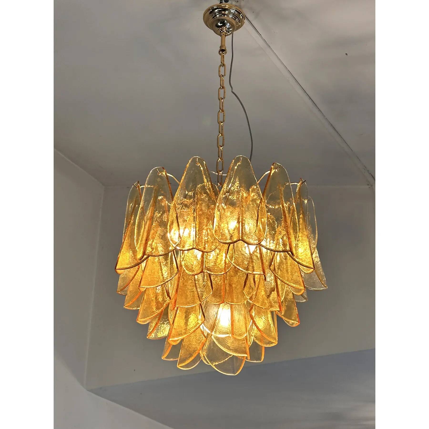Contemporary Modern Amber "Rondini" Murano Glass Chandelier.