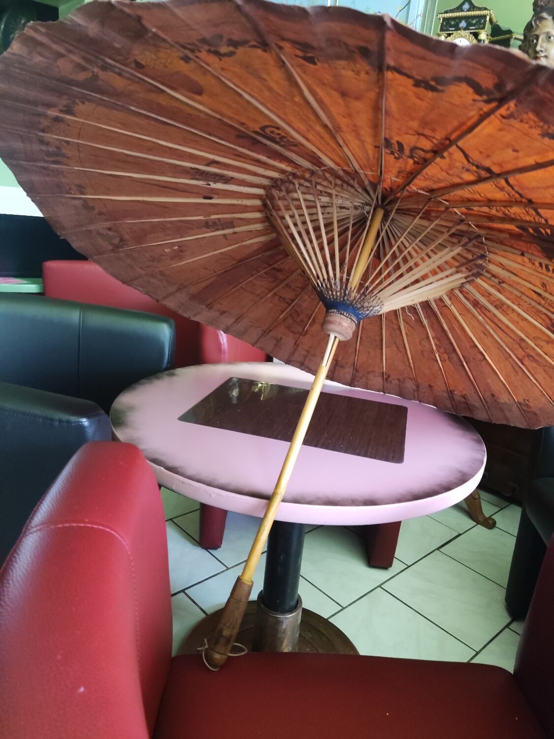 Asian paper and rattan umbrella