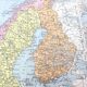 Carte ancienne  Scandinavie Norvège Suède Finlande 43x43cm de 1950