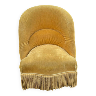 19th-century mustard yellow velvet crapaud armchair.