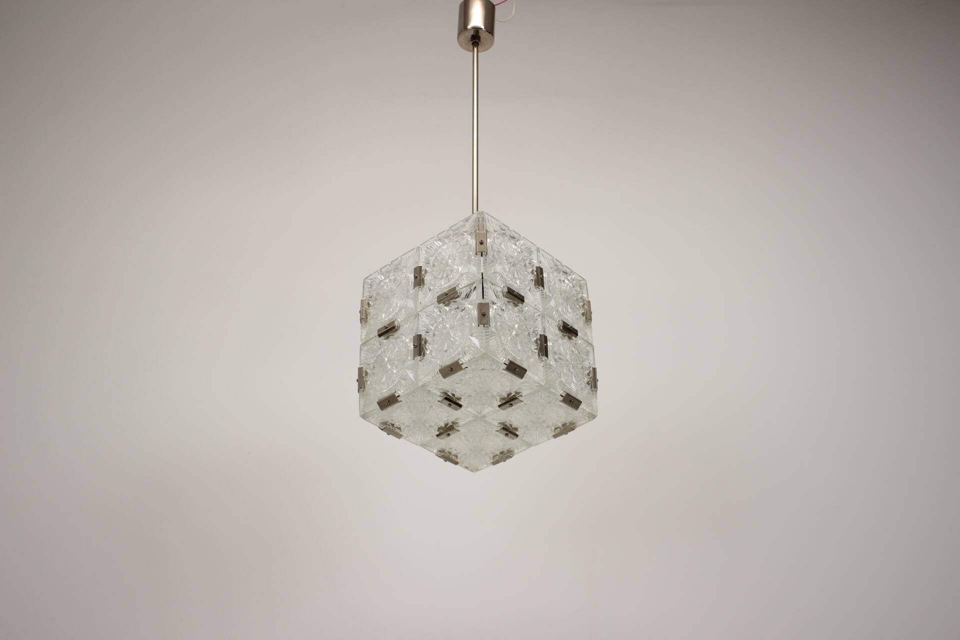 Mid-Century Square Clear Glass Pendant by Kamenicky Senov, 1960's