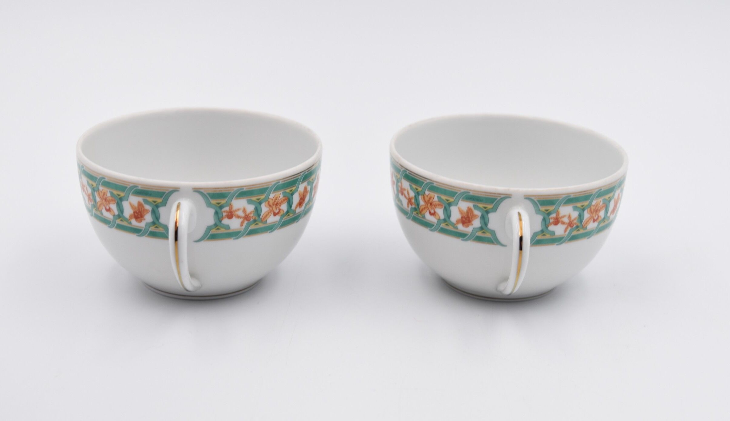 2 cups Christofle Oceana Green Ginkgo porcelain