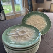 Niderviller sea-green earthenware oyster plates, set of 10 + dish