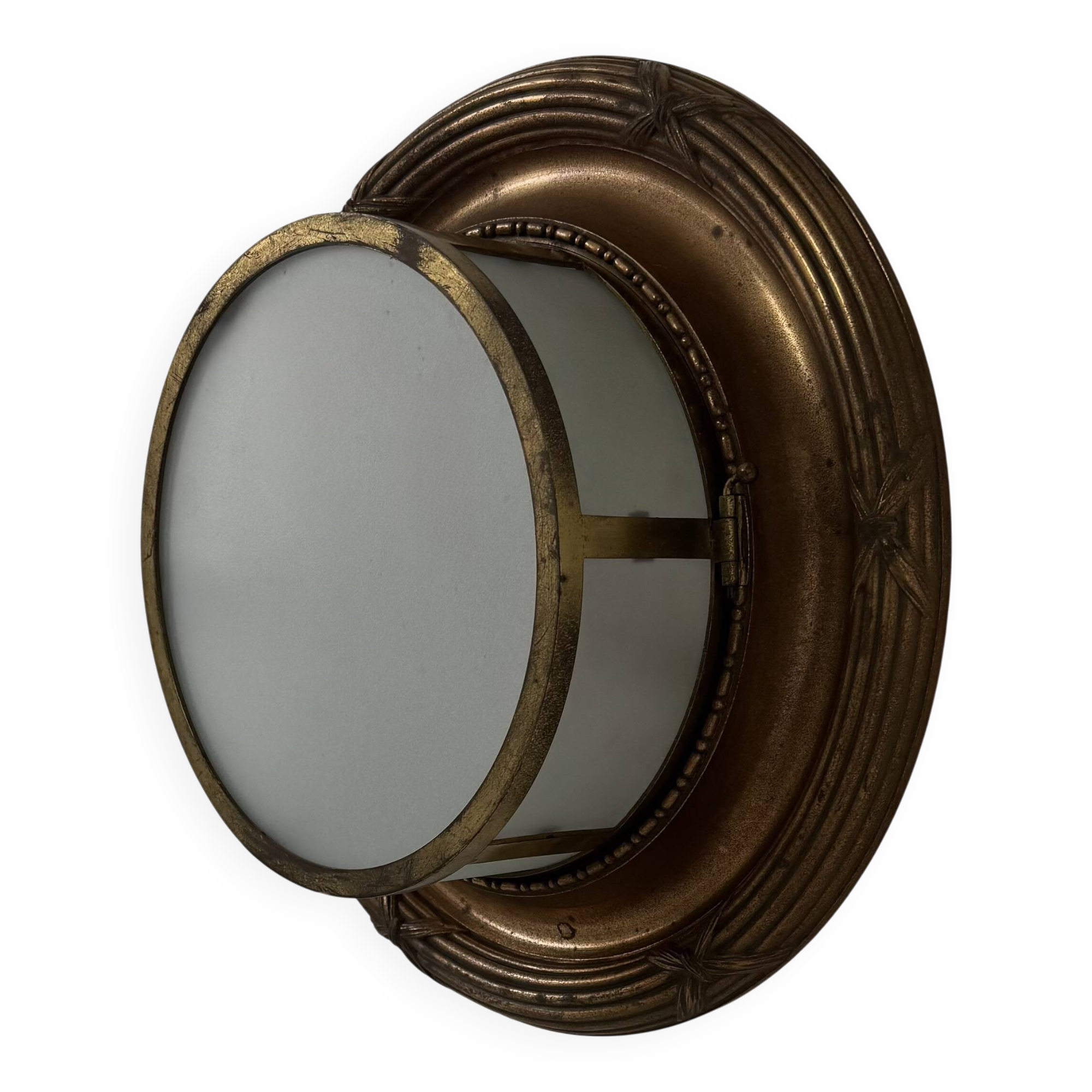 Vintage XL wall light, brass and frosted glass, France, 1920.