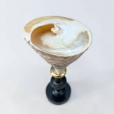 Nacre cone shell Troca on a turned black wooden base, late 19th century.