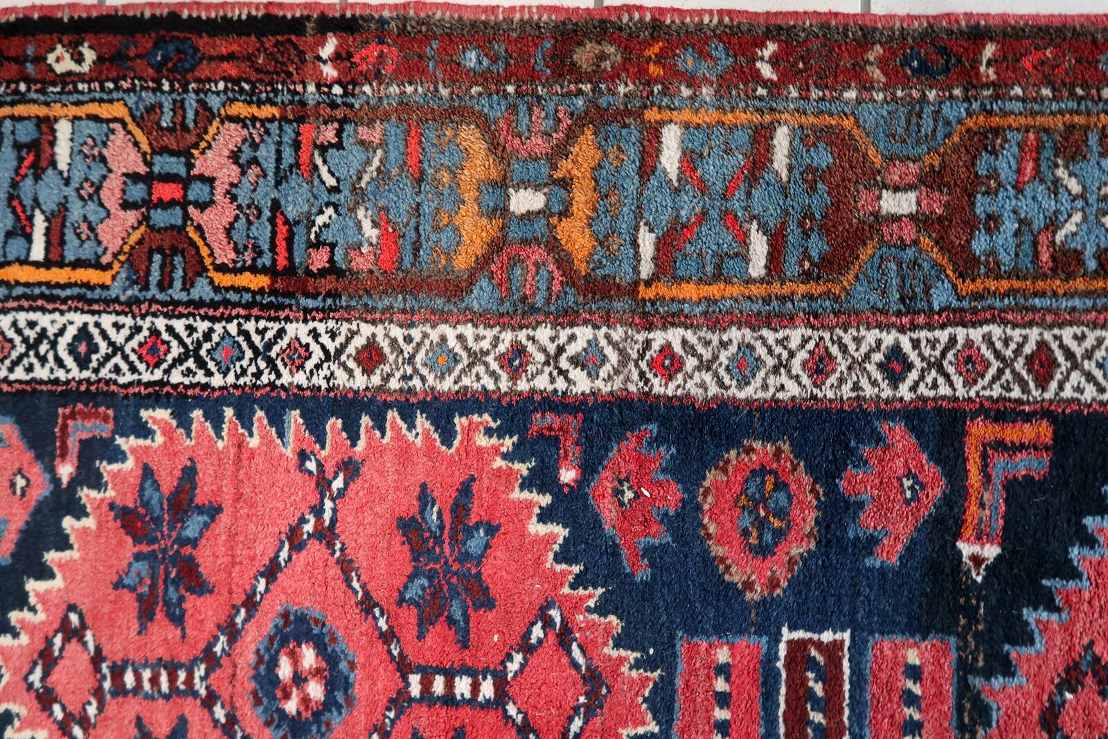 Antique Persian Handmade Hamadan Runner Rug, 3.4' x 7.7' (106cm x 237cm), 1920s