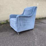 Cocktail armchair in sky blue velvet 1960s