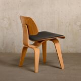 Charles & Ray Eames DCW Ash dining chair with Dark Brown Leather seat for Vitra