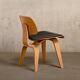 Charles & Ray Eames DCW Ash dining chair with Dark Brown Leather seat for Vitra