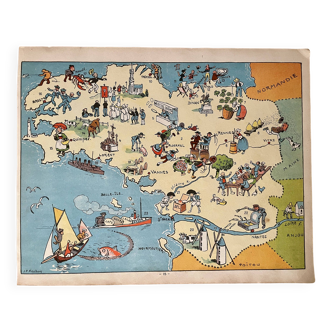 Affiche ancienne carte illustrée de la Bretagne 1939 - JP Pinchon