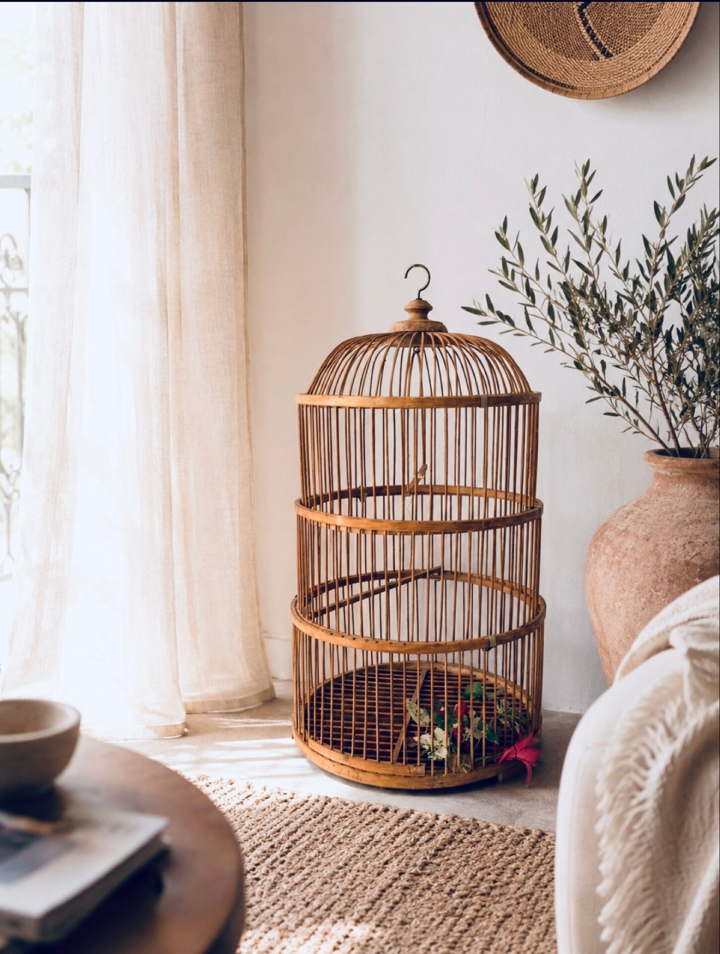 Large bamboo and rattan birdcage from the 1970s.