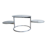Vintage swivel coffee table with 3 glass and chrome trays – 1980s