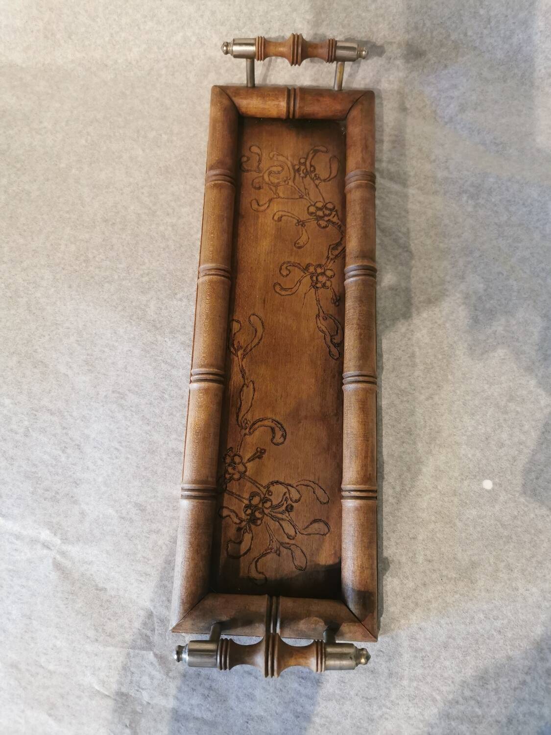 Art Nouveau wood and metal tray