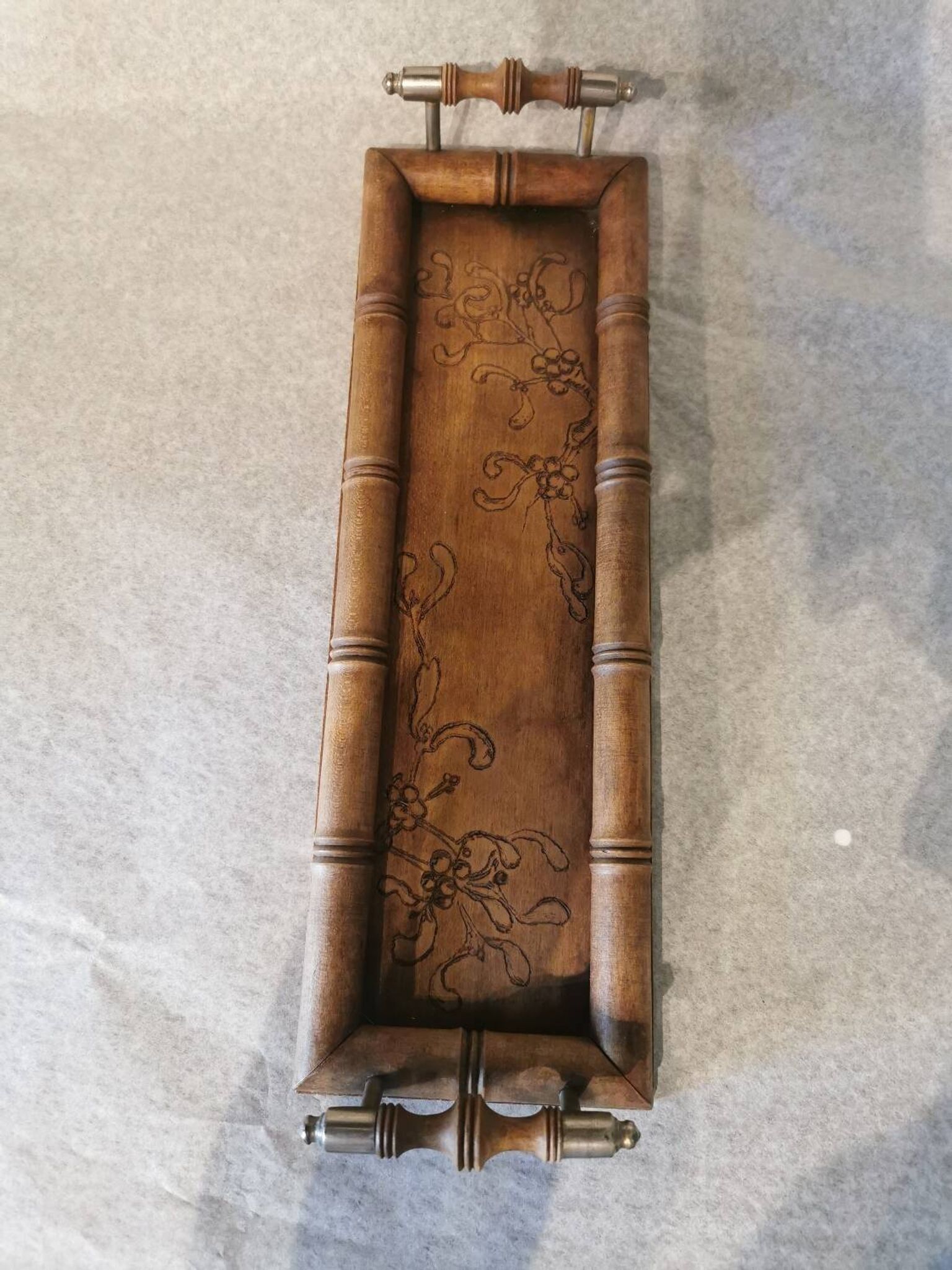 Plateau art nouveau bois et métal