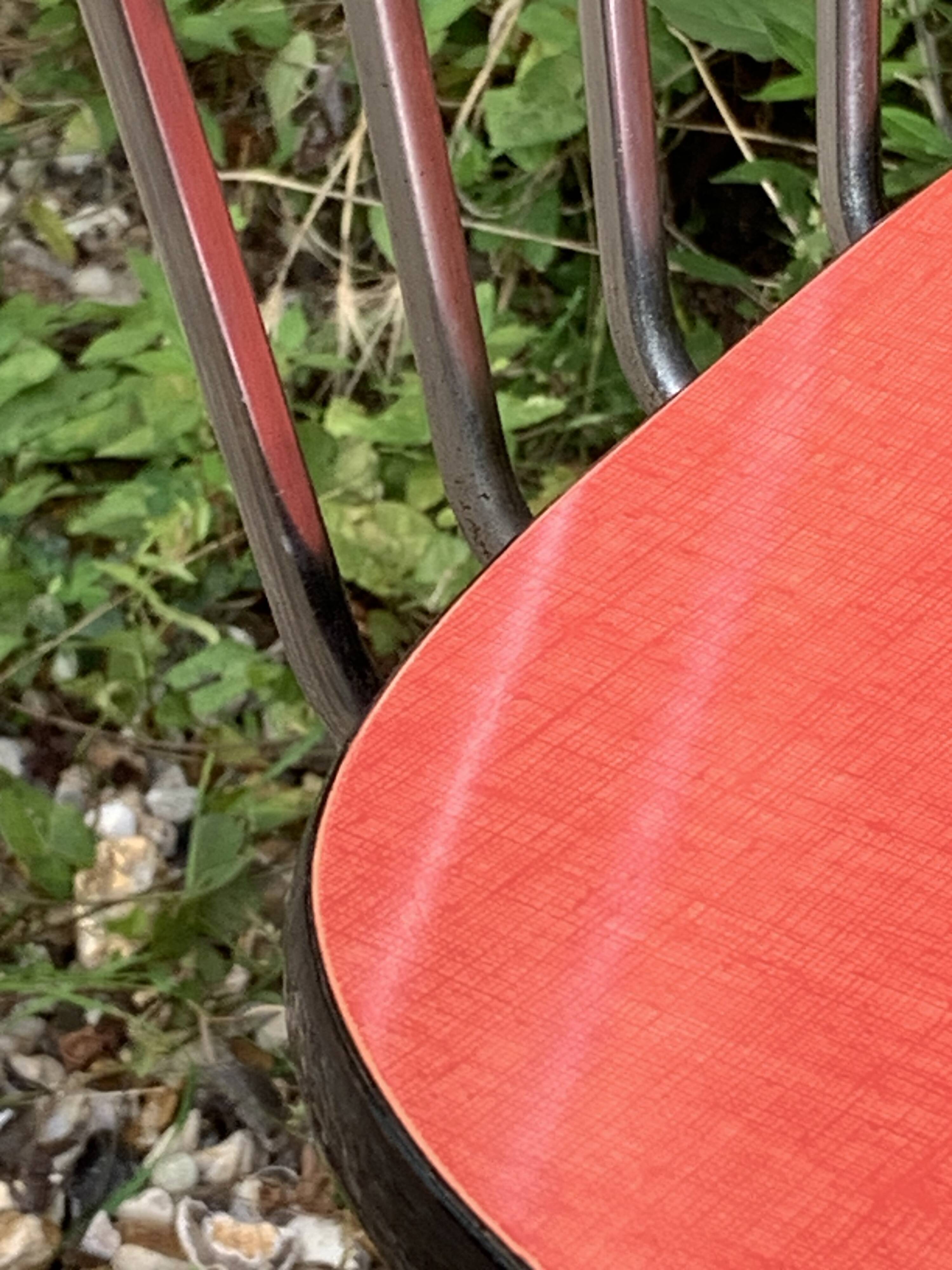 4 red Formica chairs with Eiffel legs, 1950s