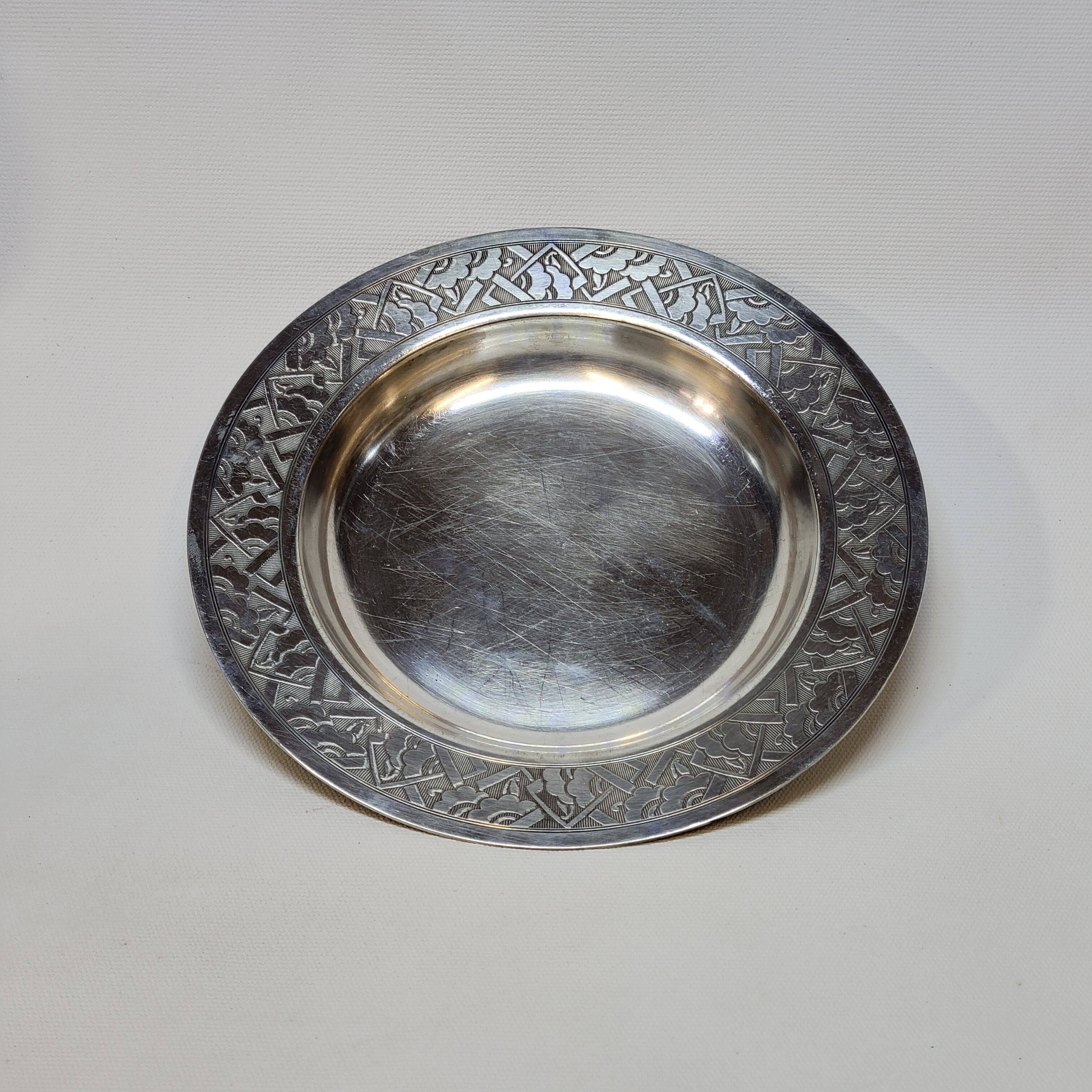 Empty Pocket Bowl Old Art Deco Bouille Plate In Silver Metal
