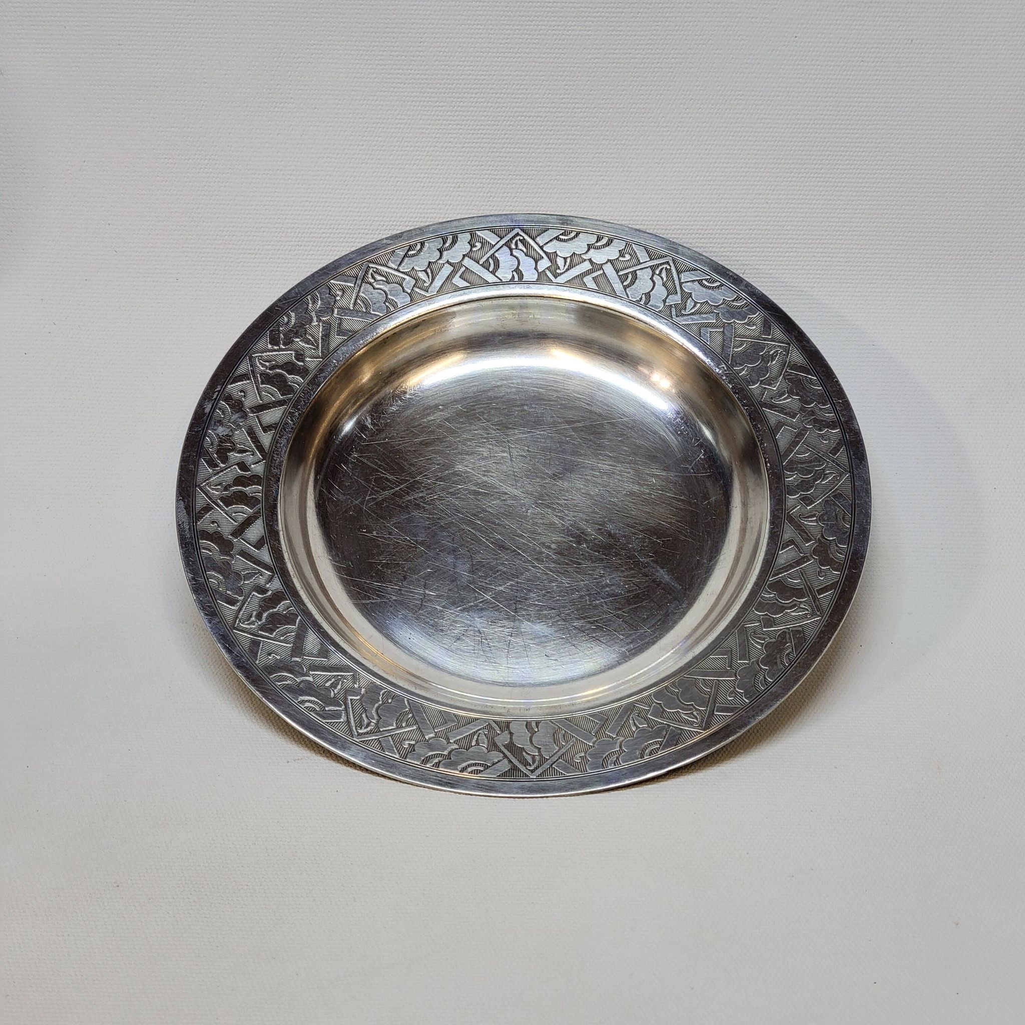 Empty Pocket Bowl Old Art Deco Bouille Plate In Silver Metal