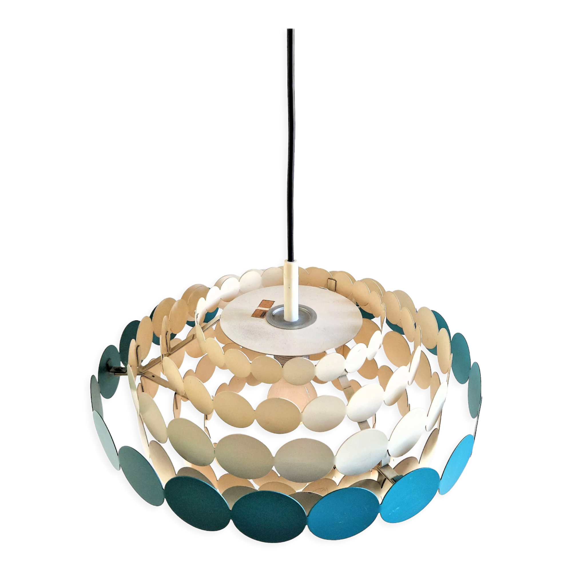 Bright Petrol and White Metal Pendant Lamp by Doria Leuchten, Germany 1960s