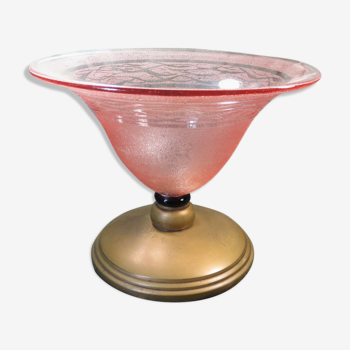 Coupe a fruit signée Schneider verre cristal rose art deco