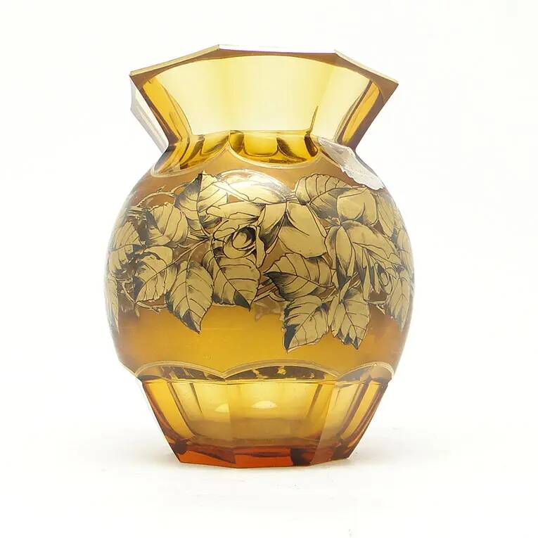 Vase, crystal, hand-painted, designed by Kamenický Šenov, Czech Republic, 19th century