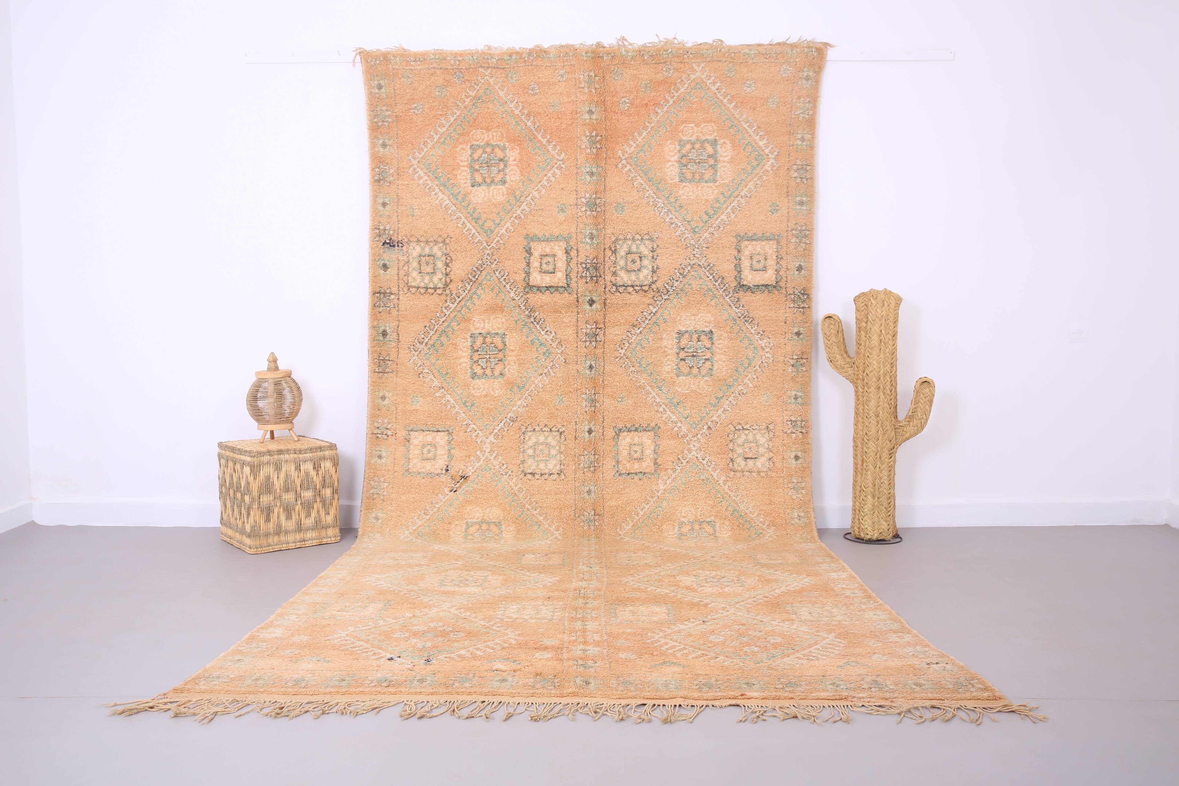 Large Vintage Moroccan Rug 188 x 387 cm - Peach Berber Rug - Handmade Rug