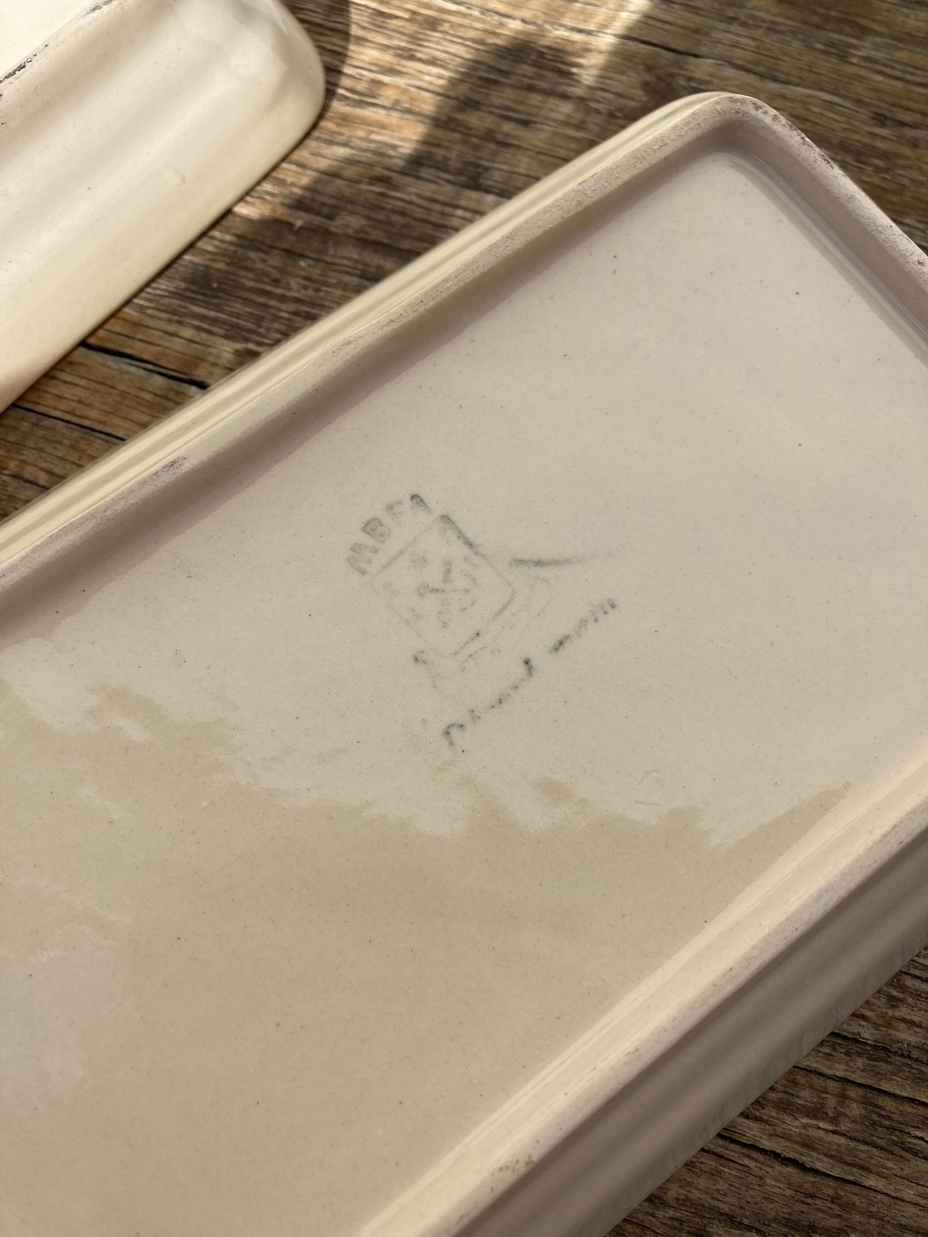 Duo of vintage fruit and vegetable cups stamped in vintage glazed ceramic