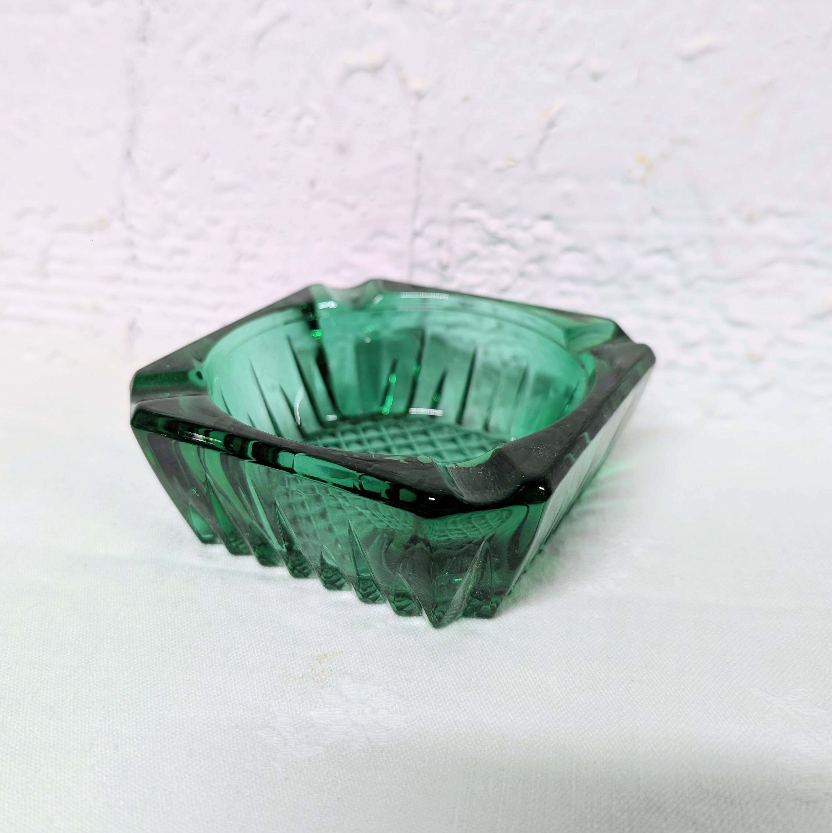 Green glass ashtray