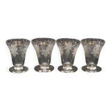 4 Old Small Liqueur Glasses in Engraved Vine Leaf and Grape Glass