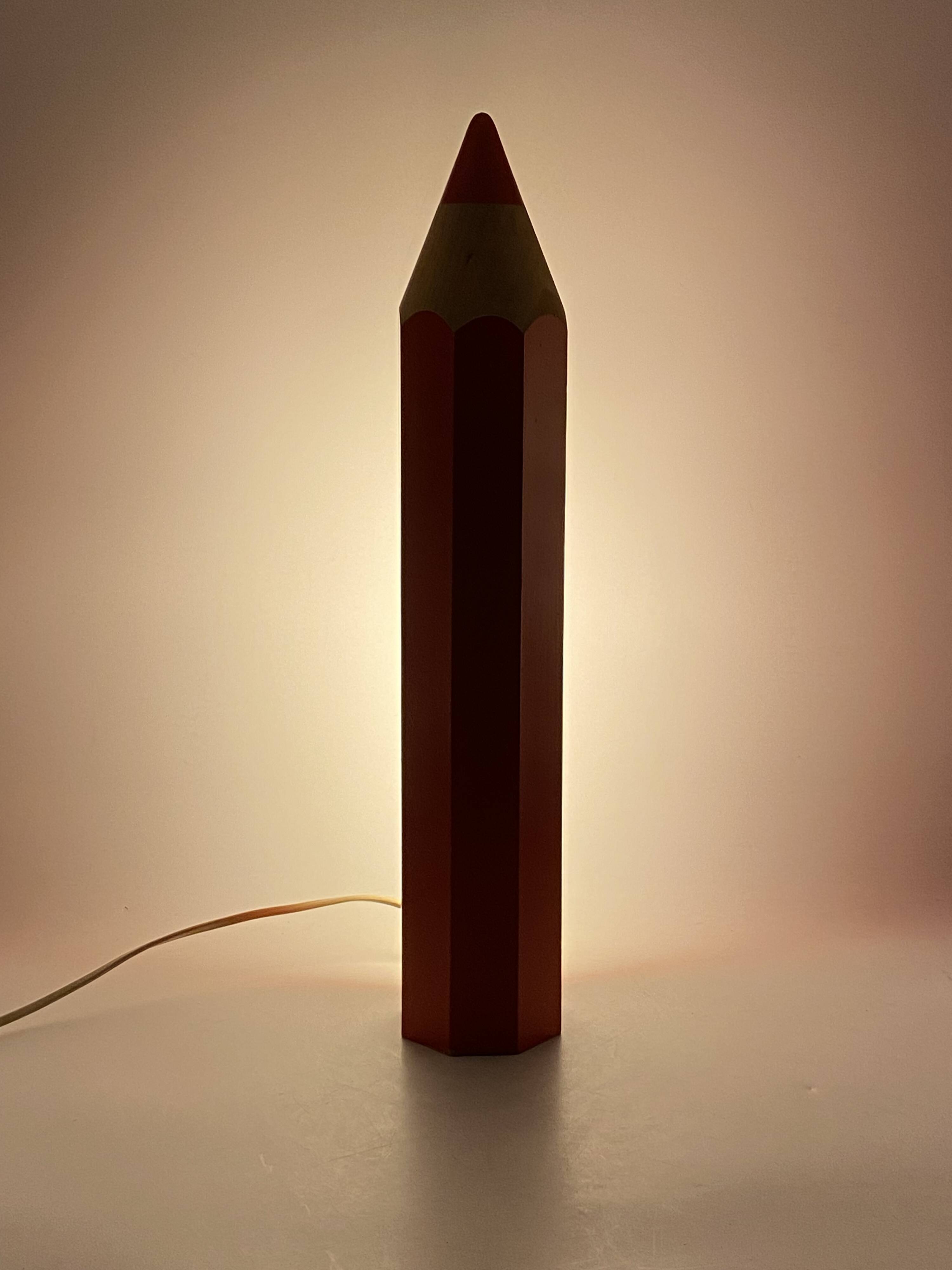Pierre Sala, postmodern red Pencil table lamp, Ed. Vilac France 1980s