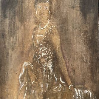 Oil painting on canvas portrait of woman with jewelry “shadow and light”