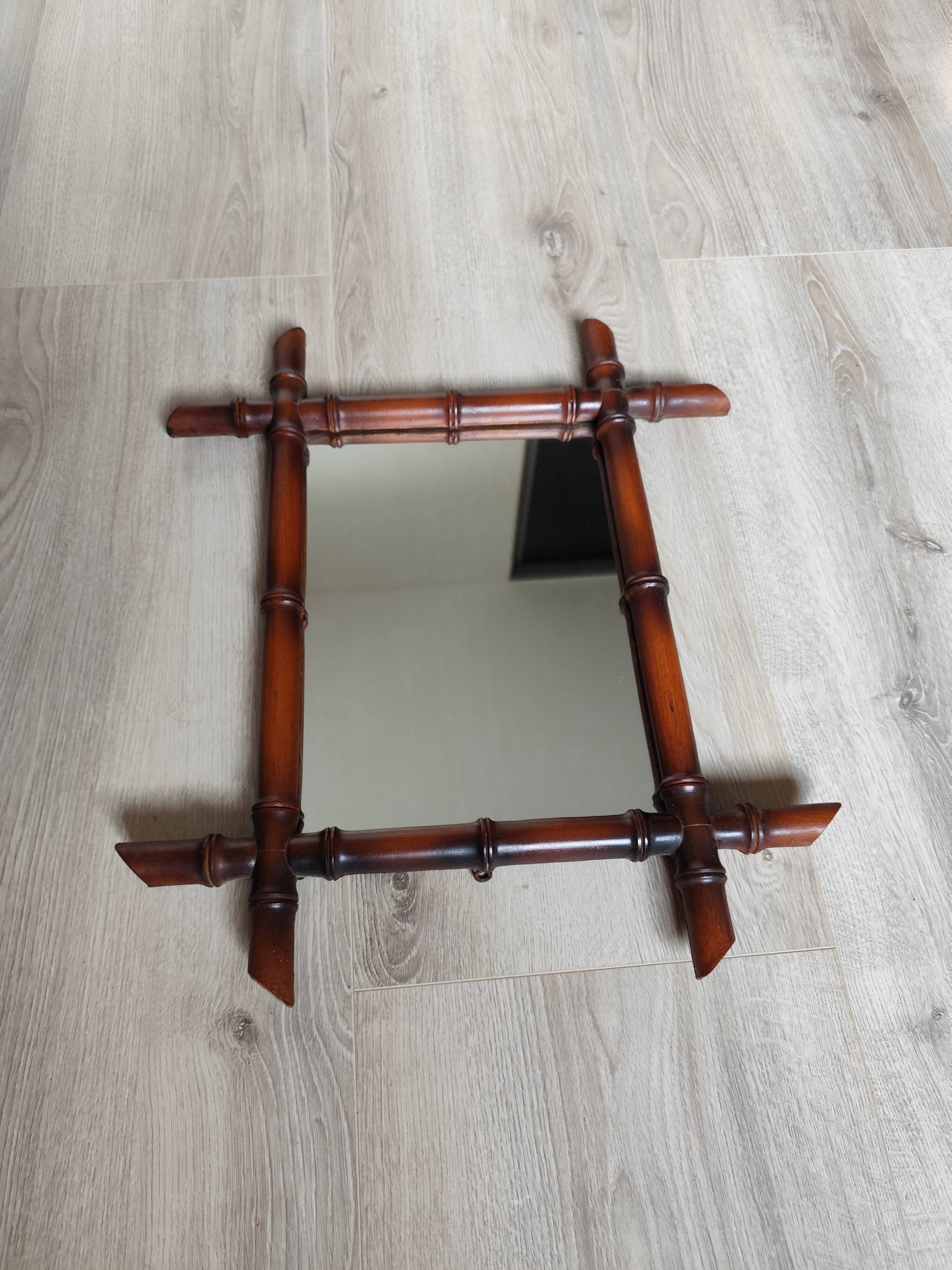 Miroir bambou ancien vintage 50x42cm