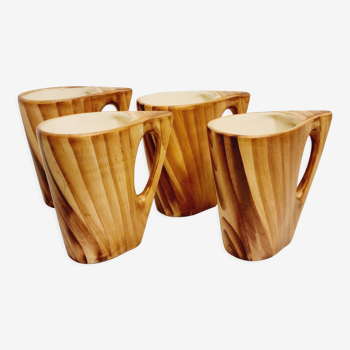 Grandjean Jourdan Vallauris 4 mugs cup glasses orangeade ceramic faux bois