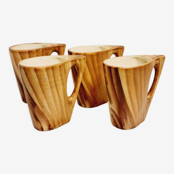 4 mugs tasse verres orangeade en céramique faux bois