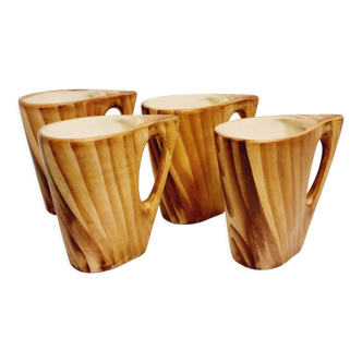 4 mugs tasse verres orangeade en céramique faux bois