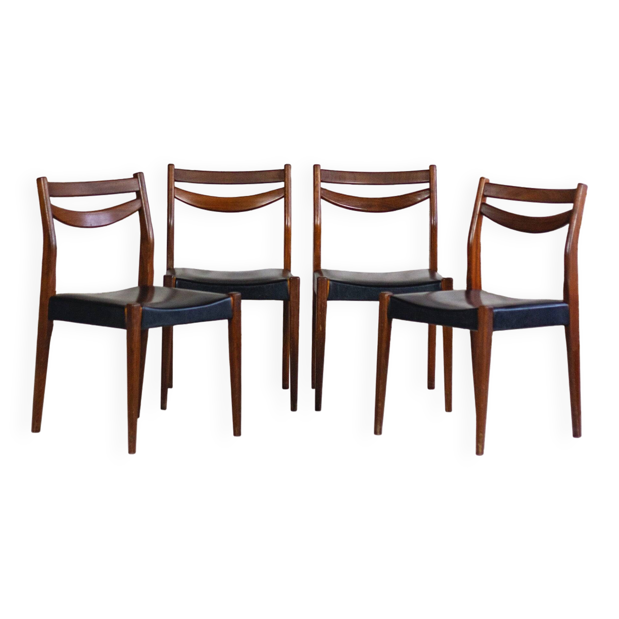 4 vintage Scandinavian chairs in teak and imitation leather, 1960