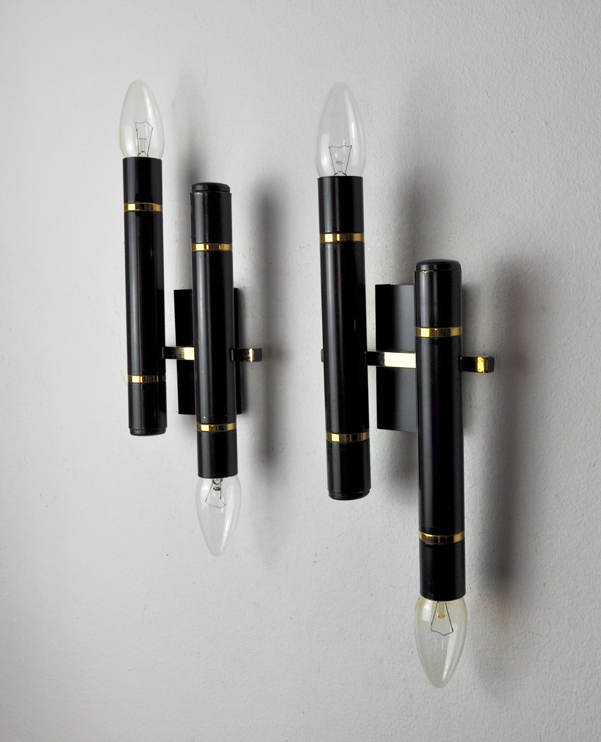 Pair of tubular wall lamps from Sciolari, Italy, 1970