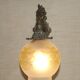 French antique electrified old brass gas mantle with patterned glass shade 4971.