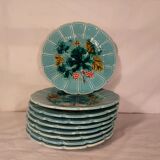 Series of 9 dessert plates in Majolica slip Faience of Sarreguemines