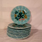 Series of 9 dessert plates in Majolica slip Faience of Sarreguemines