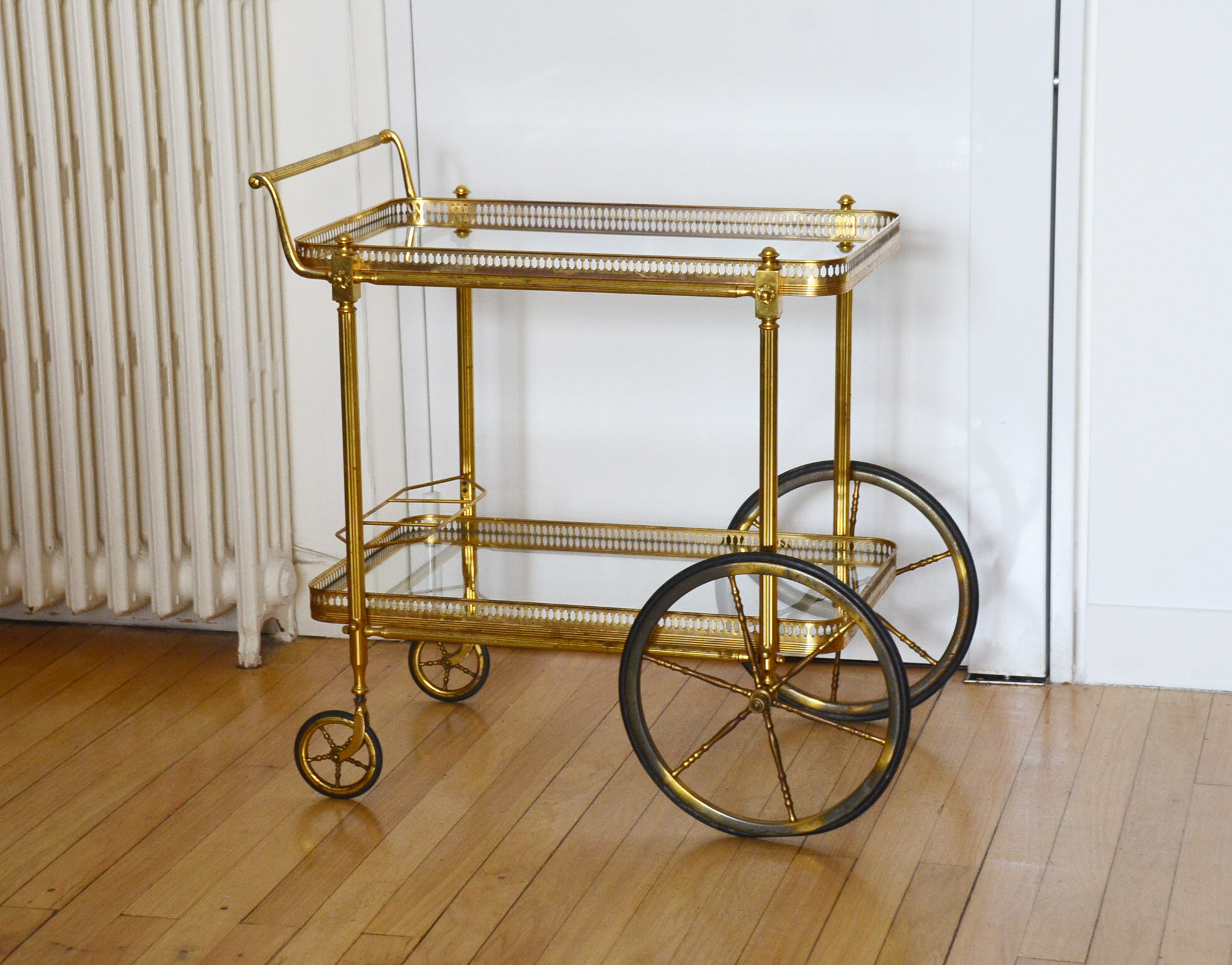 Brass trolley with wheels 60's bottle holder