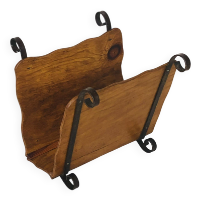 Porte revues vintage en bois et fer forgé circa 1950s