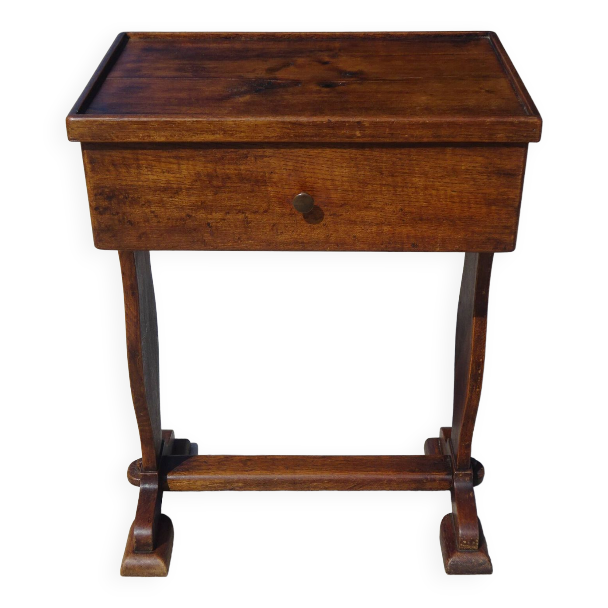 Bolster or end table with drawer, patina