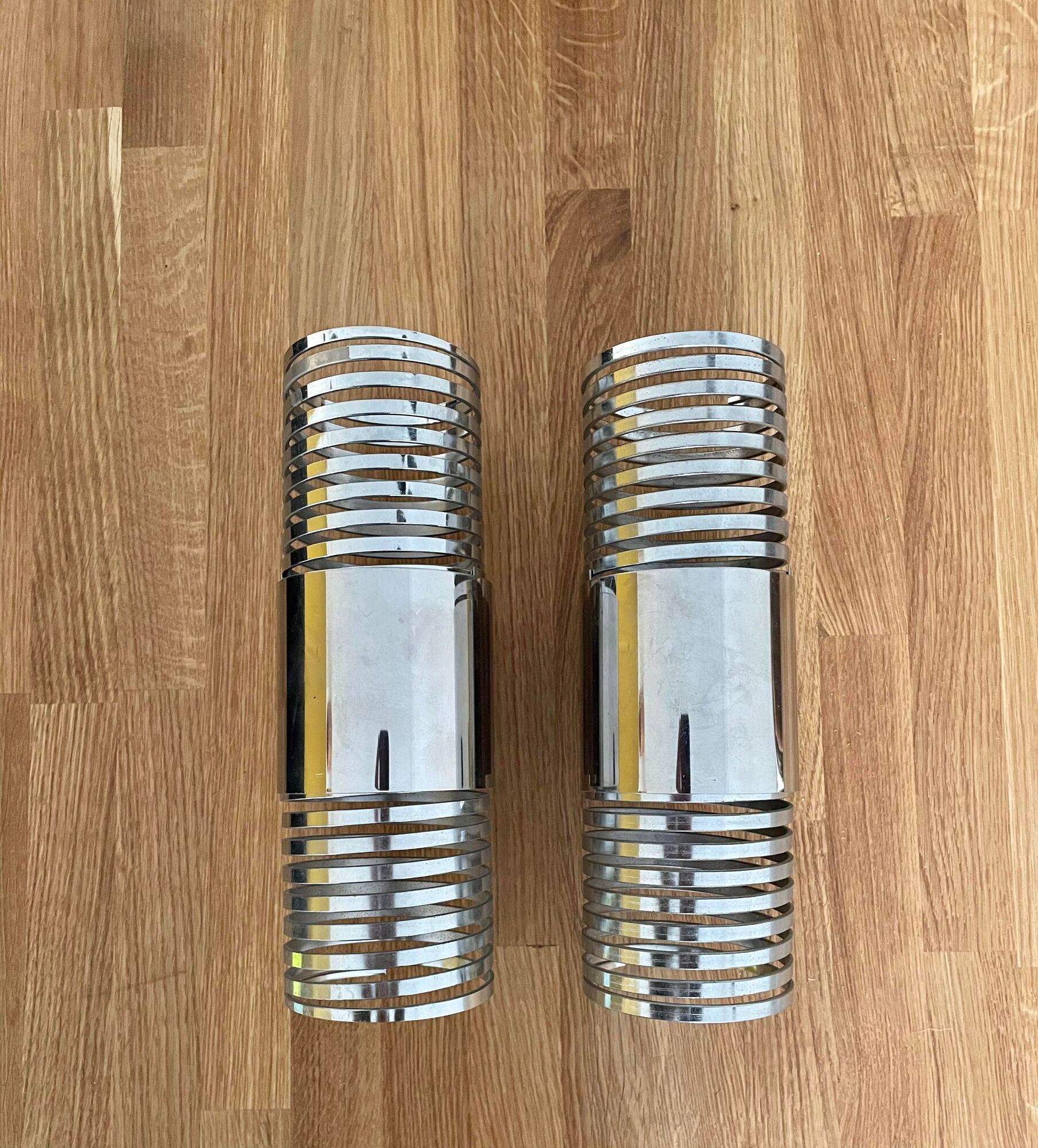 Pair of vintage wall lamps "Spring", chromed metal, France 1970