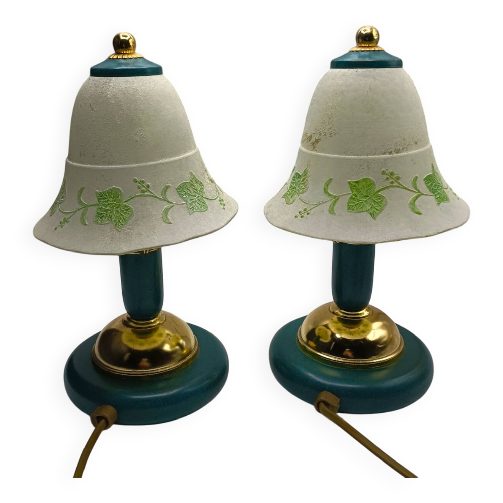 Vintage - Pair of lamps - Glass & Metal