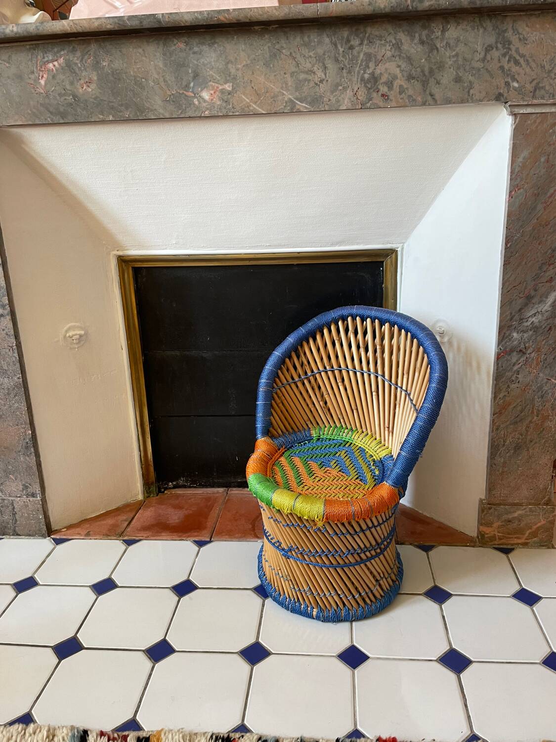 Rattan and rope children's armchair