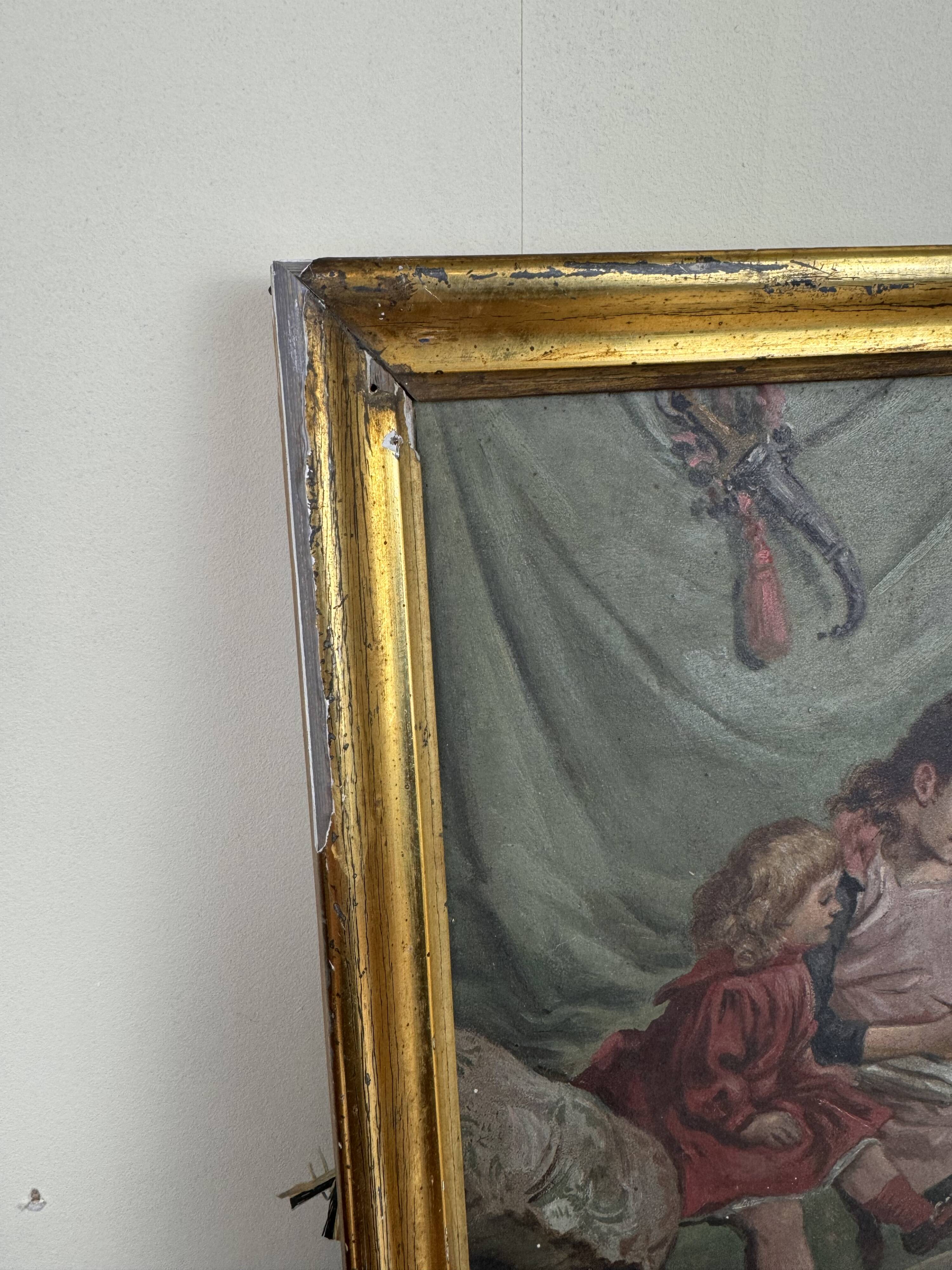 19th century French school: oil on panel "the drawing lesson" circa 1860
